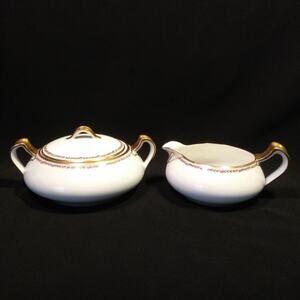 Haviland Limoges France Schleiger 985 Creamer n Sugar Pink Roses Gold Trim
